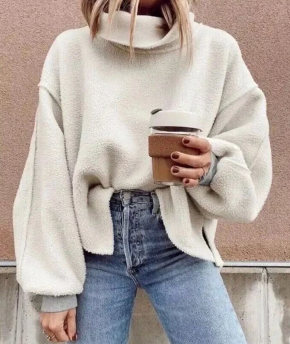 Free People Elk Mountain Fleece Pullover Cowl Neck Sweater XS Oversized